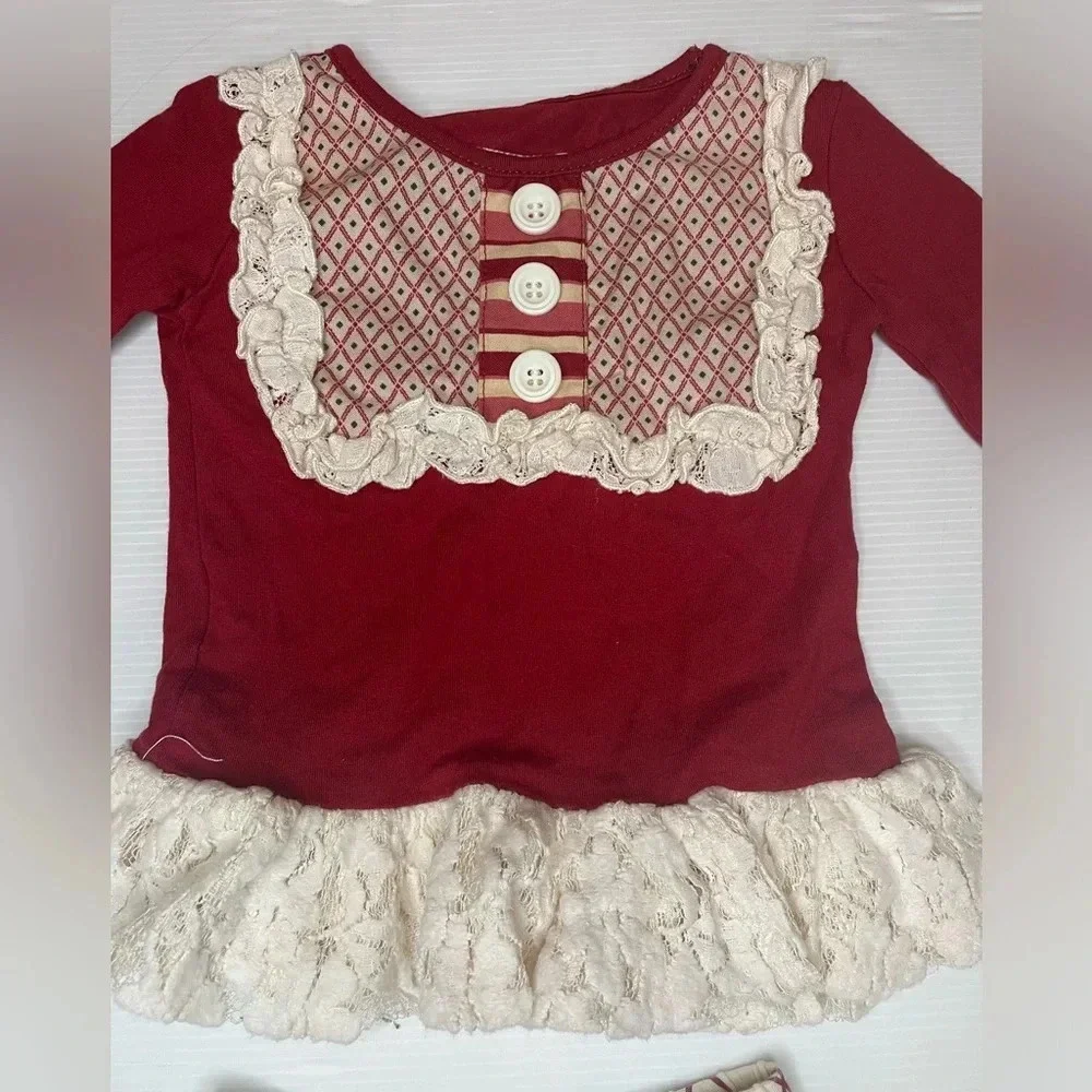 Persnickety Ruffle Red Striped Pant And Red Lou Lou Peplum Top Set SZ 12-24 Mon